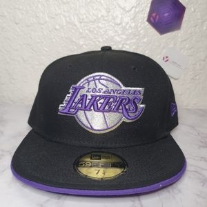 LOS ANGELES LAKERS NBA NEW ERA 59FIFTY BLACK AND PURPLE FITTED HAT/CAP NWT 7 1/4